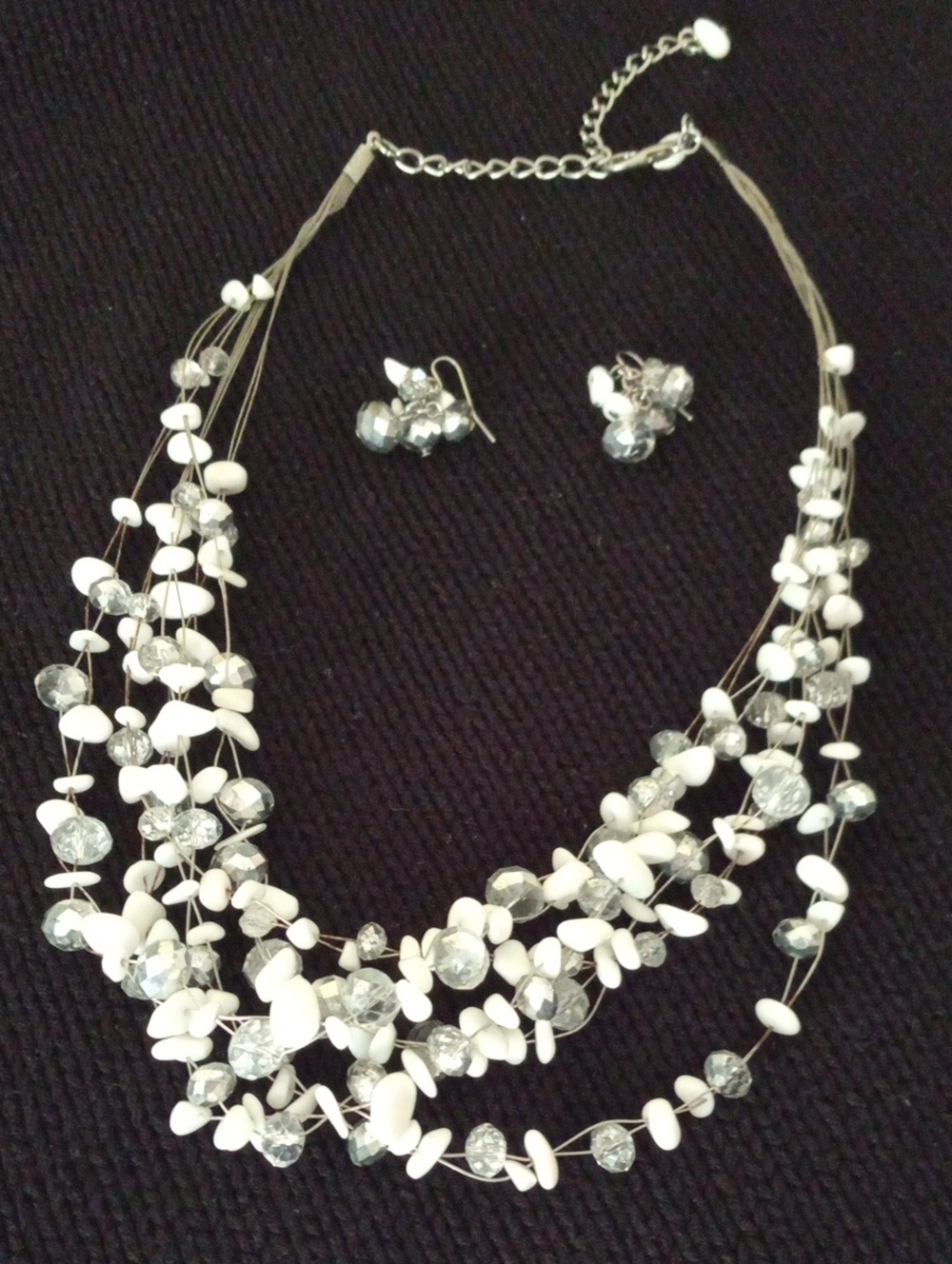 Chico's White Multi-Strand Floating Illusion Necklace & Earring Set